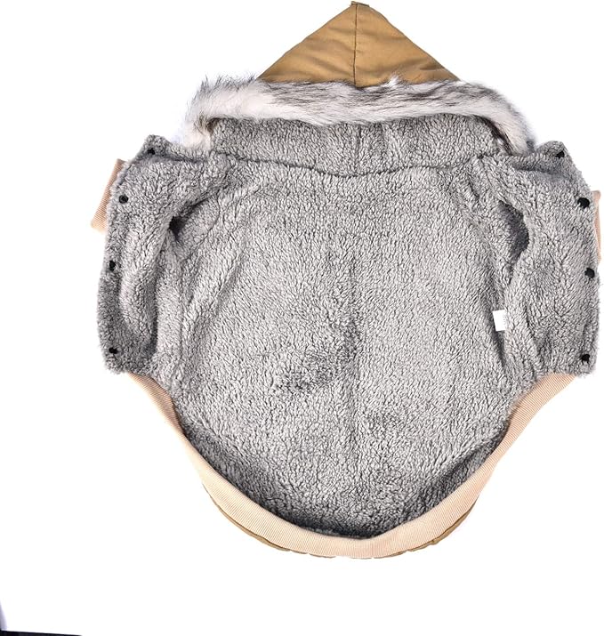 Warm Dog Hooded Trench Coat Windproof Parka Jacket for Cold Weather (L, Khaki)
