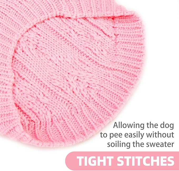 PUPTECK Dog Sweater, Turtleneck Warm Knitted Pullover Coat, Thick Cable Knitwear Clothes in Winter, Pet Apparel Outfits for Large Dogs, for Cold Weather Indoor & Outdoor, Pink XL