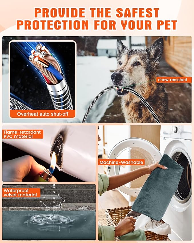 PETNF Outdoor Pet Heating Pad for Cats & Dogs, 100.4-107.6°F Auto Temp Control, Waterproof Fireproof, for Cat House/Dog Kennel/Terrace, Fits Domestic & Stray Pets (Gray 15.7"X27.6")