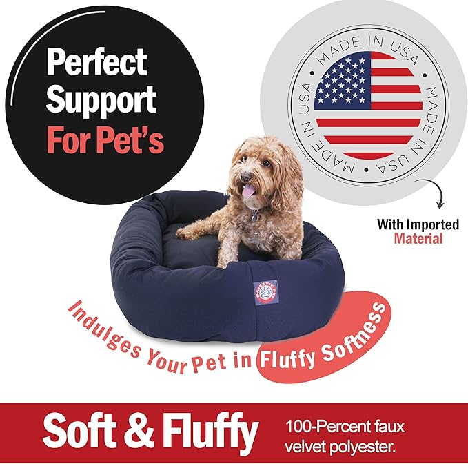 Majestic Pet 32 Inch Bagel Calming Dog Bed Washable – Cozy Soft Round Pet Bed with Spine Support for Dogs to Rest their Head - Fluffy Donut Puppy Bed 32x23x7 (Inch) - Medium – Blue