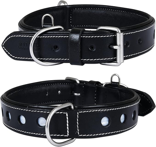 | Genuine Leather Dog Collar | Full Grain, Heavy Duty | Comfortable, Padded, Strong | Best for Pups, Small, Medium, Large & XL Breeds (Large (Fit Neck Size 18.5"-22.5"), Raven)