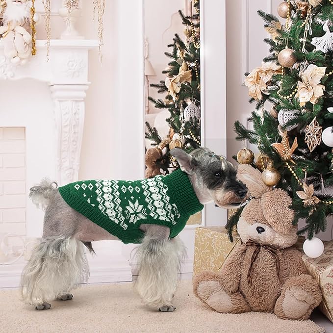 KOOLTAIL Cable Knit Dog Sweater Turtleneck, Cold Weather Pullover Classic Knitwear, Snowflake Pattern Thick Warm Winter Pet Clothes, Dog Christmas Sweater for Small Medium Large Dogs Cats,Green ML
