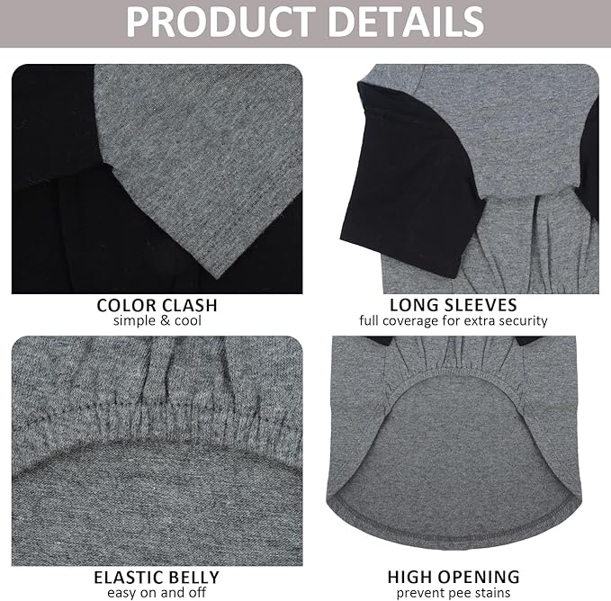 2 Pack Dog Shirt for Medium Dogs - Soft Breathable Summer Cool Tee, Lightweight Comfortable Clothes for Sensitive Skin Jack Russell, Shihtzu, Indoor Lounging, Walking, Park Play, GreyBlack