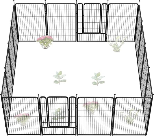 FXW Garden Fence Outdoor for The Yard – 45in(H) x 36.4ft(L) Heavy Duty Metal Animal Barrier for Dog and Rabbit, Decorative Dog Fence, 16 Panels, Black