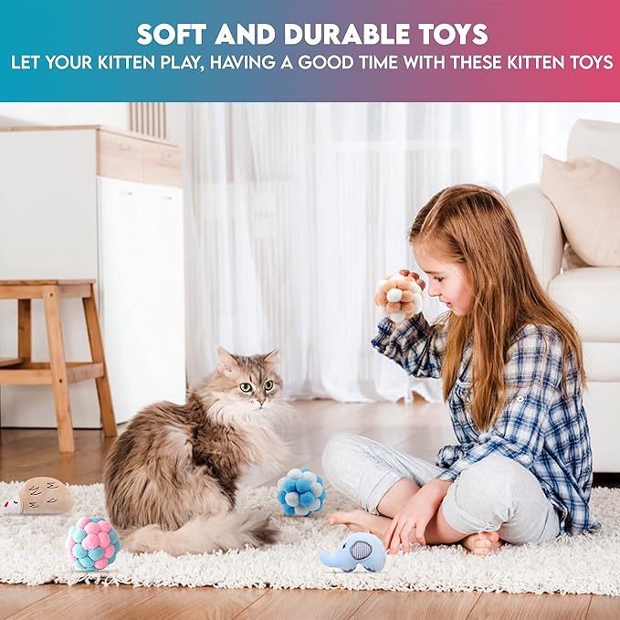 9PCS Cat Toys Set – Plush Balls & Catnip Toys for Indoor Cats and Kittens, Interactive Lightweight Play Balls with Bell, Soft & Durable Kitten Toys for Exercise and Fun