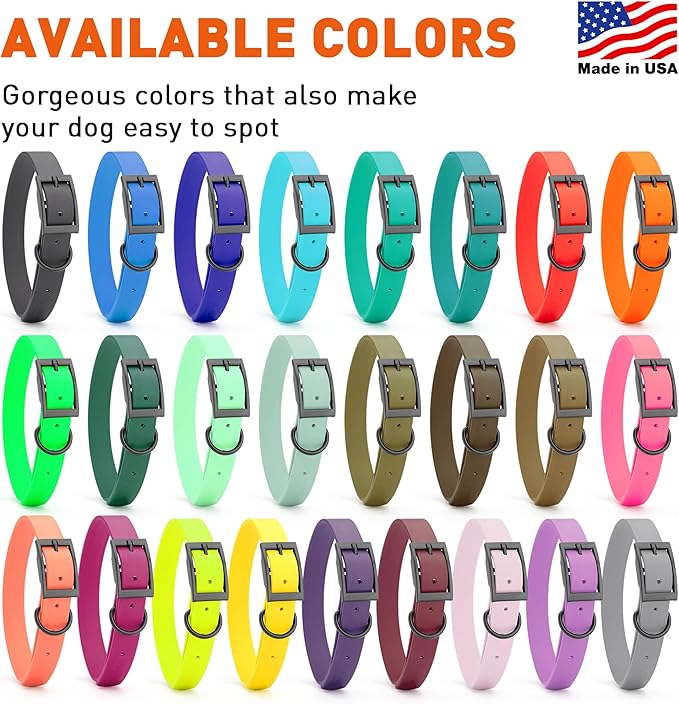 Dogline Biothane Waterproof Dog Collar Strong Coated Nylon Webbing with Black Hardware Odor- Proof for Easy Care Easy to Clean High Performance Fits Small Medium or Large Dogs, Battleship Gray