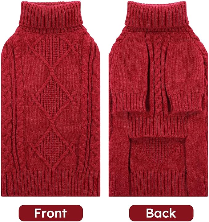 ASENKU Knitted Dog Sweater, Pullover Big Thermal Dog Winter Sweater, Turtleneck Doggy Sweaters for Large Medium Dogs Boy Girl,Warm Pet Sweatshirt for Boston Terrier,French Bulldog,L