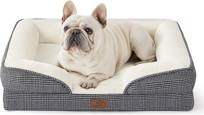 Bedsure Orthopedic Dog Bed Medium Size Dogs - Washable Medium Dog Cat Bed Waterproof, Comfort Pet Couch Sofa with Washable Removable Cover, Pets Bed with Nonskid Bottom, Argyle Black-Checks, 28"