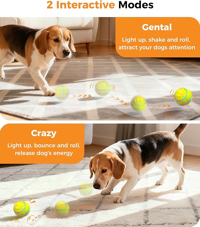 Petbobi Interactive Dog Toys – USB Rechargeable Automatic Rolling Ball with LED Light, Smart Bouncing Ball for Small Medium Pets to Exercise, Durable TPU Shell, Dog Toys to Keep Them Busy, Yellow