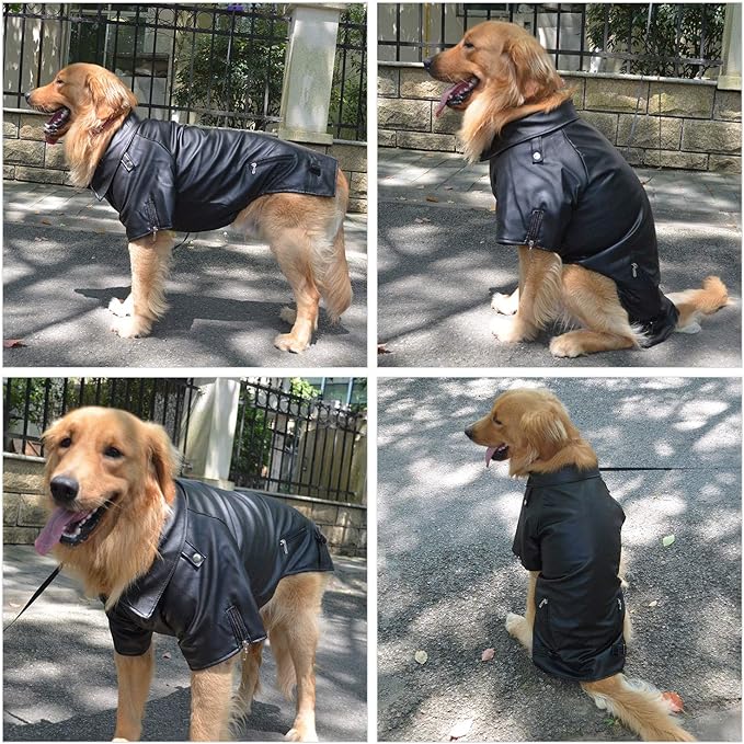 Lovelonglong Cool Dog Leather Jacket, Warm Coats Dogs Windproof Cold Weather Coats for Large Medium Small Dogs, Yorkshire Terrier Clothing Black S