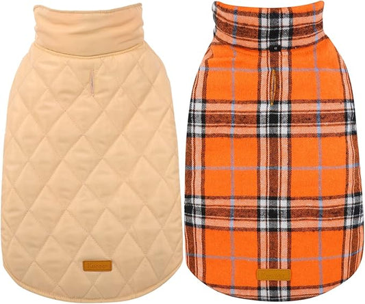 Kuoser Warm Dog Coat, Waterproof Dog Jacket for Extra Large Dogs, Adjustable Durable XXL Doggie Winter Coat Reversible Puppy Cold Weather Apparel from Small to Large Breed, Orange XXL