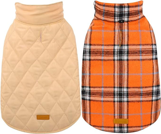Kuoser Waterproof Dog Coat, Reversible Dog Jacket for Large Dogs, Adjustable Durable Doggie Winter Coat for Groowing Puppies Warm Puppy Cold Weather Apparel, Orange L