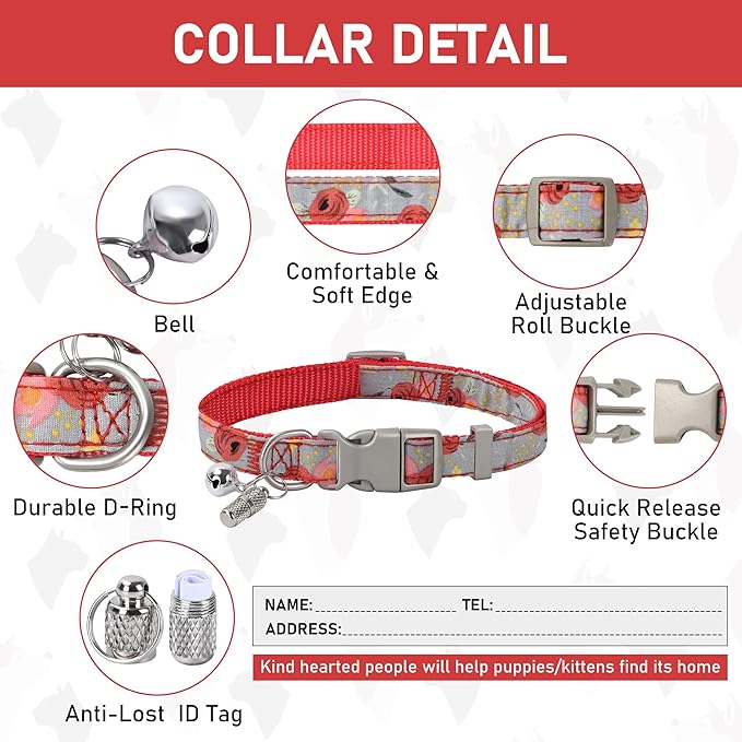GAMUDA Small Dog Harness Collar and Leash Set, Step in No Chock No Pull Soft Mesh Adjustable Dog Vest Harnesses Plaid Reflective for Dogs Puppy Cats Kitten Rabbit (Red Flower, M)