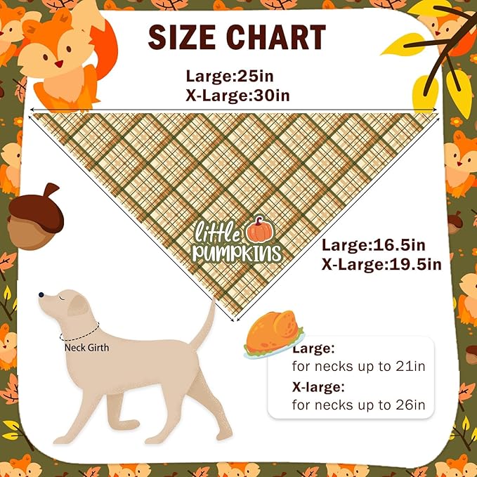 SCENEREAL Fall Dog Bandanas 2 Pack, Puppy Thanksgiving Orange Squirrel Triangle Bibs Handkerchief, Reversible Holiday Dog Bandana for Boy and Girl, Premium Pet Scarf for Small Medium Large Dogs XL