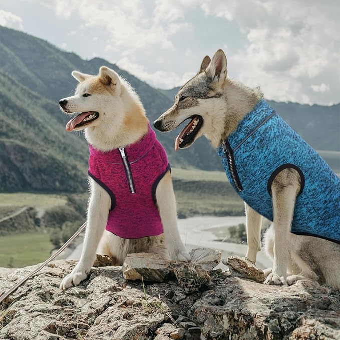 ROZKITCH XXXXL Dog Sweater, Turtleneck Jacket with Fleece Lining, Knit Pet Coat for Giant Dogs with Zipper Opening for Harness, Adjustable Neck Reflective Pet Jacket Rosered 4XL