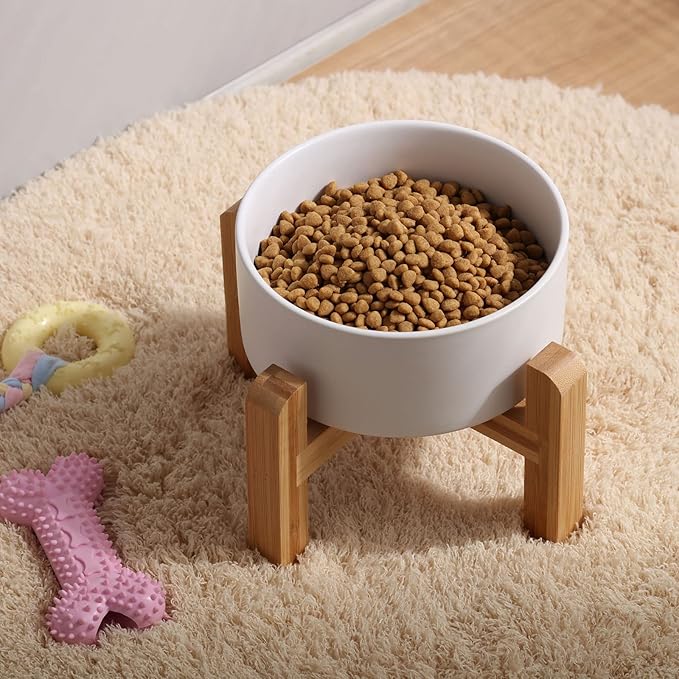 Petygooing White Elevated/Raised Ceramic Dog Bowl for Small Breeds, Dog Food Water Dish with Stand,Pet Feeding Bowl with Anti Slip Rubber for Cats and Small Dogs Puppy 13.5 OZ (5.1In / 1.7 Cups