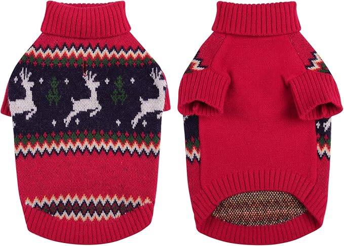 Queenmore Christmas Dog Sweater,Knitted Pullover Christmas Clothes for Dogs,Turtleneck Doggy Christmas Outfit, Warm Dog Sweaters for Small Dogs Boys or Girls XL