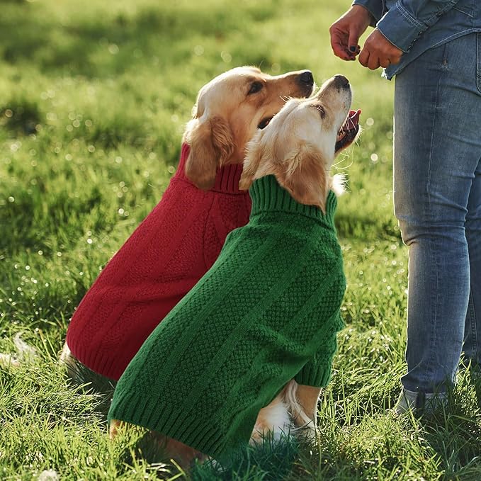 Queenmore Small Dog Sweaters for Small Dogs Girls Boys,Xmas Sweater Puppy,Turtleneck Knitted Sweater for Cat,Cold Weather Pullover for Doggie Male Female,Soft Doggy Sweater Pet Apparel(Green,S)