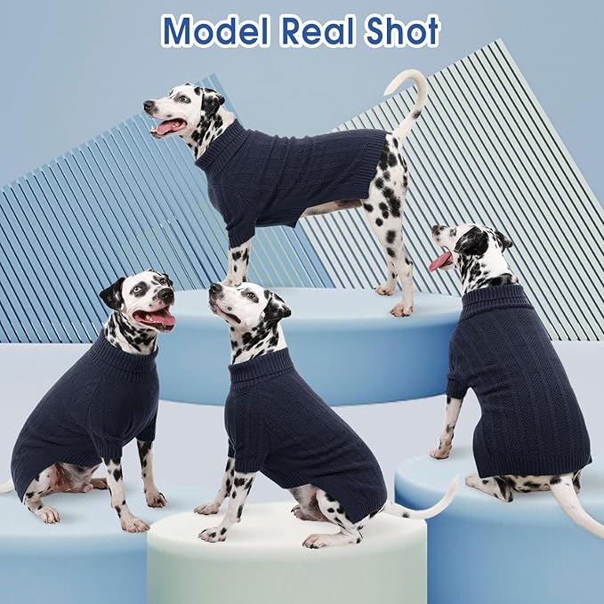 Queenmore Dog Sweater, Large Dogs Sweater Xmas,Turtleneck Pullover Dogs Sweaters for Dog Girls Boys,Sweaters Doggy Large,Thanksgiving Knitted DogSweater for French Bulldog(Dark Navy,L)