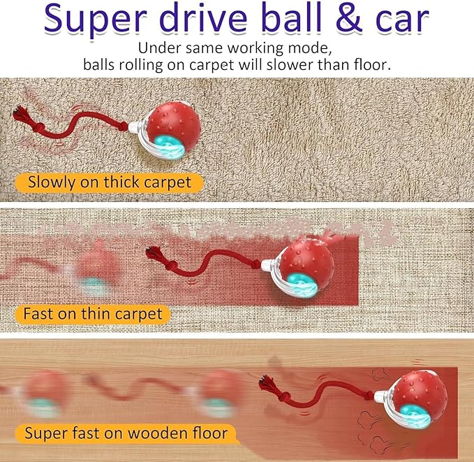 Tiny Fetch Dog Toy - Interactive Dog Toys, 360°Smart Automatic Rolling Electric Dogs Ball Toy with Birdsong, Automatic Obstacle Avoidance, Rechargeable, Boredom Relief for Dogs & Cats (Red*1+Blue*1)
