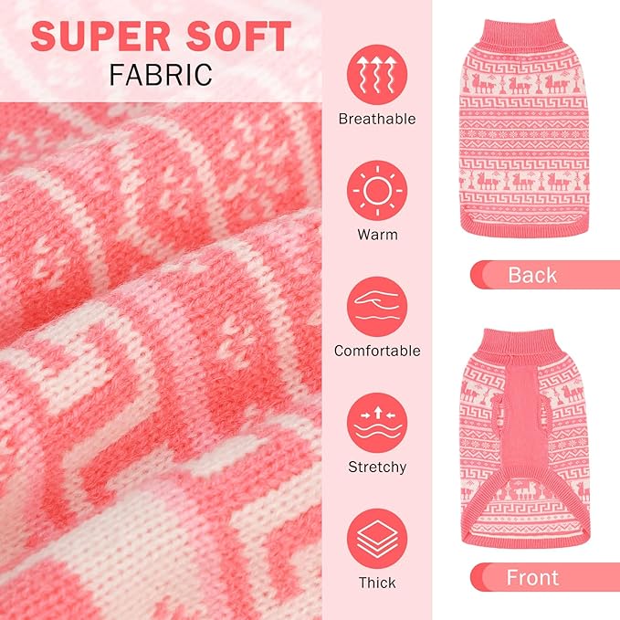 SCENEREAL Turtleneck Dog Sweater for Small Medium Large Dogs Girls Boys, Knit Pet Pullover Puppy Clothes Cold Weather Coats, Holiday Outfits Sweatshirt for Christmas, Pink ML
