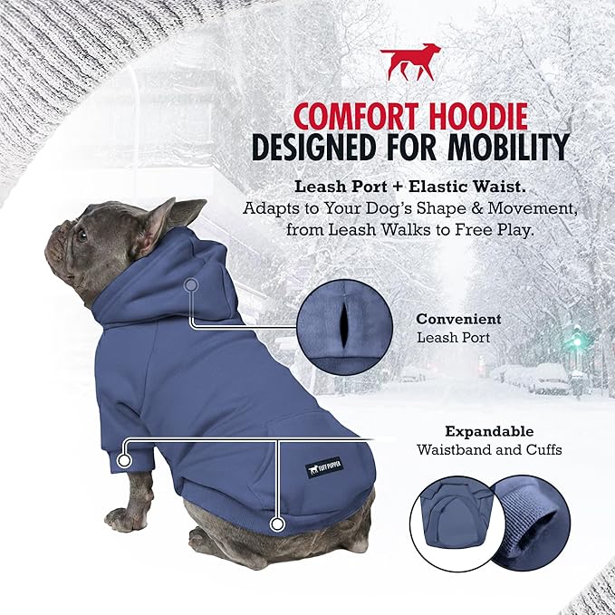 Tuff Pupper Dog Hoodie | Premium Quality 100% Organic Cotton | Ultra Soft Interior for Superior Comfort | Elastic Cuffs & Drawstring for Warmth | Stretch Fit Suitable for All Breeds (Blue, XS)
