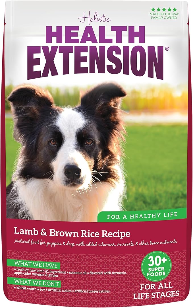 Health Extension Lamb & Brown Rice Dry Dog Food, Protein Packed Formula with Probiotics & Superfoods for Digestion & Coat Health (15lb)