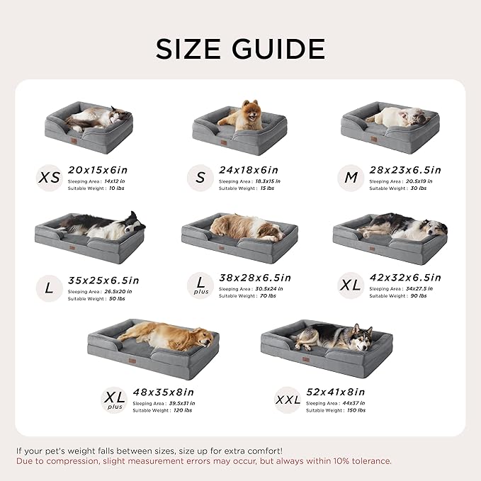 Bedsure XXL Orthopedic Dog Bed for Extra Large Dogs - Washable Giant Dog Cat Bed Waterproof, Comfort Dogs Couch Sofa with Washable Removable Cover, Pet Bed with Nonskid Bottom, Hazel, 52"