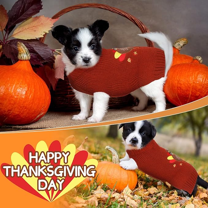 Sanwuta 3 Pieces Halloween Thanksgiving Christmas Dog Sweaters Sets Pumpkin Turkey Santa Puppy Dog Clothes Pet Knitwear for Dog Cat Pet Costume(Large)