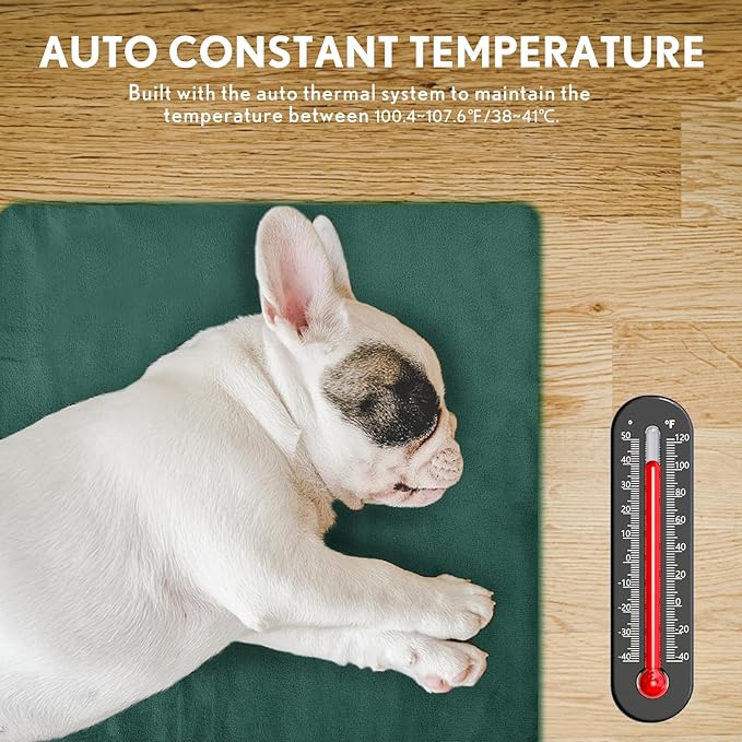 PETNF Outdoor Heated Pet Bed with Waterproof Cover,Pet Heating Pads for Dog,Soft Electric Blanket Auto Temperature Control,Heating Mat for Dog House Cabin Cot Doorway,Rescue Cats,Green