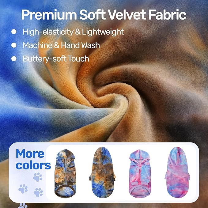 WOYYHO Tie Dye Dog Hoodie & Sweatshirt - Premium Velvet Soft Lightweight Pullover for Small Medium Dogs, Cozy Puppy Sweater for Chihuahua Dachshund, Multi Blue Browm S