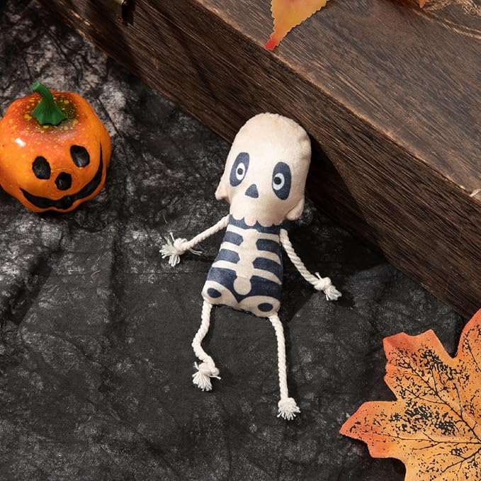 4-Pack Halloween Cat Toy Catnip Plush Toys Set - Pumpkin, Ghost, and Skeleton Design, Soft and Durable Cat Toys for Halloween Fun, Perfect for Indoor Play and Exercise
