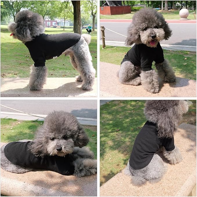 Lovelonglong Ribbed Dog T-Shirt Cotton Knitted Dog Sweaters for All Season Pet T-Shirts for Large Medium Small Dogs Black M