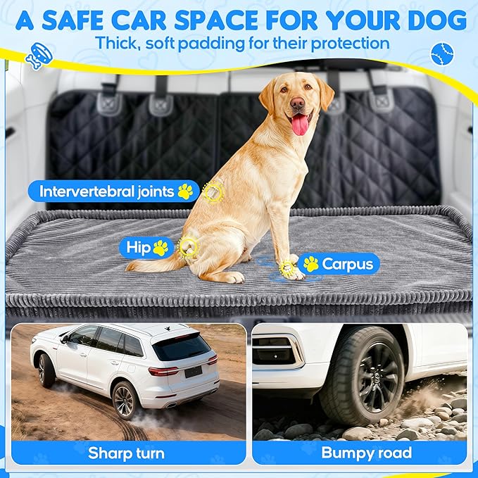 Dog Car Bed, Non-Slip Backseat Extender Pet Mat, Removable Washable Dog Bed for SUVs, Sedans & Trucks, Anti-Slip Travel Bed for Dogs, Easy Clean & Scratch-Proof & Comfort (56"x28.7")