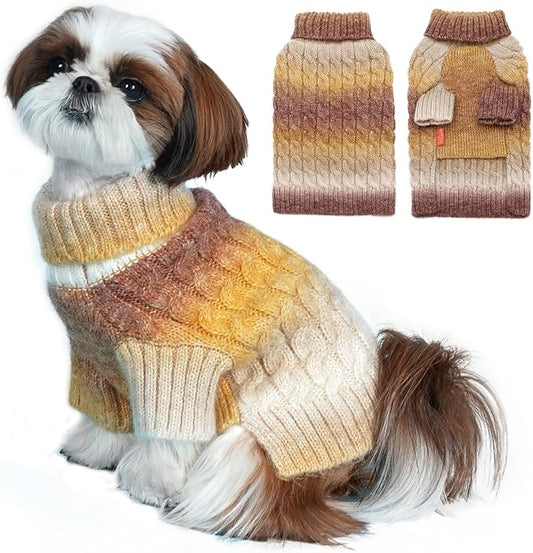 KYEESE Dog Sweater Cable Knit Thick Dog Knitwear Turtleneck Warm with Sleeves Fuzzy Dogs Clothes Gradient Color, Brown, Large