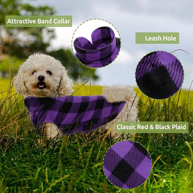 KAMA BRIDAL Spring Autumn Winter Coat Pullover Fleece Vest for Cats Small and Medium Dogs Thin Sweater Purple & Black Plaid (Purple, M)
