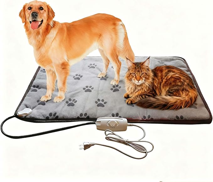 Dog Heating Pad for Large Dog Bed Outdoor Indoor,Electric Heating Blanket for Dog House Pad for Small Medium Pet Cat Puppy Waterproof Easy Clean Long Chew Proof Cord Gray,34"x21"