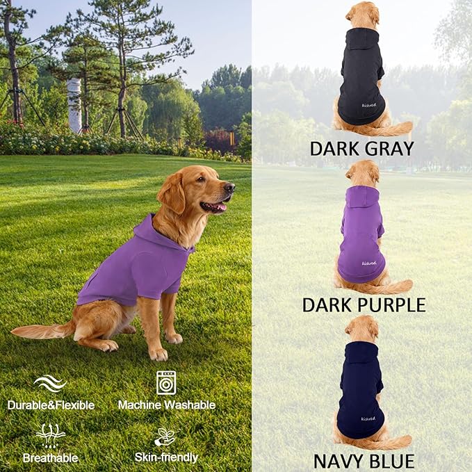Basic Dog Hoodie Sweatshirts, Pet Clothes Hoodies Sweater with Hat and Leash Hole, Soft Cotton Outfit Coat for Large Medium Small Dogs, Purple (Small)