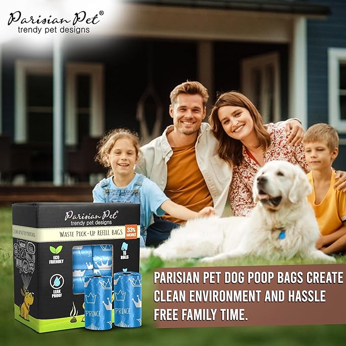 Parisian Pet Ecofriendly Dog Poop Bags Rolls - 320 Count Unscented Poop Bags For Dogs - Leakproof, Extra Thick, 16 Dog Waste Bags Refill Rolls - Prince Blue Doggie Poop Bags - Fits All Dispenser