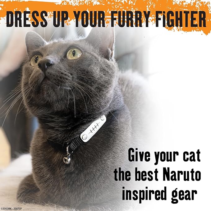 Naruto Breakaway Cat Collars for Girl & Boy Cats: Adjustable 8.5”-12” Cute Kitten Collar with Bell (Removable), Officially Licensed Naruto Shippuden Pet Accessories & Gifts (Black, Rogue Rain Ninja)