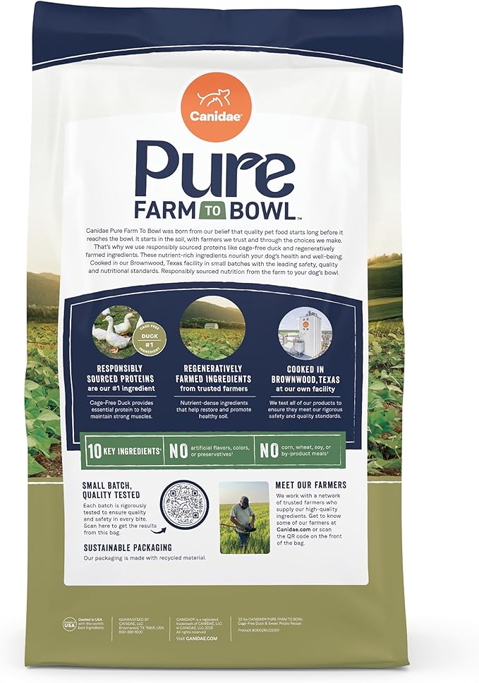 Canidae Pure Farm to Bowl Cage-free Duck & Sweet Potato, Adult, Grain-Free Dry Dog Food, 4lb