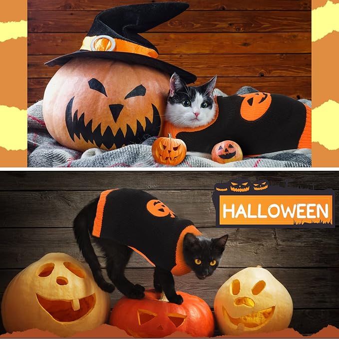 Sanwuta 3 Pieces Halloween Thanksgiving Christmas Dog Sweaters Sets Pumpkin Turkey Santa Puppy Dog Clothes Pet Knitwear for Dog Cat Pet Costume(X-Large)