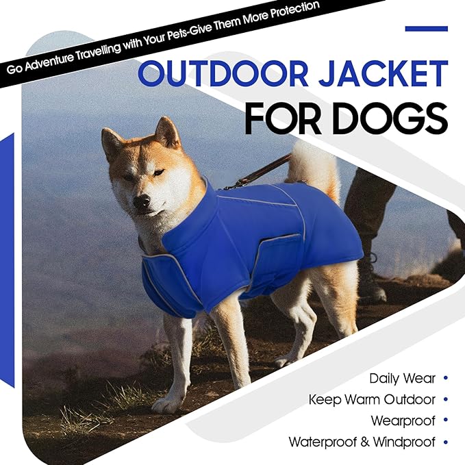 ROZKITCH Great Dane Clothes, Waterproof Dog Rain Jacket with Fleece Liner and Leash Hole Reflective Strip for Extra Large Dog, Windproof Adjustable Poncho Vest for Outdoor Hiking Travel Blue 3XL