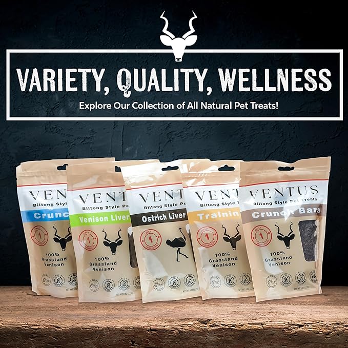 VENTUS Jerky Crunch Stix - Single Ingredient High Protein Dog Training Treats, Wild Venison, Air-Dried, Grain Free Training Treats for Dogs, 8 oz