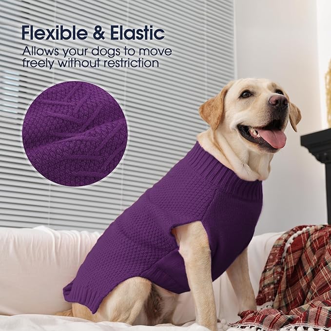 IECOii Dog Sweaters for Medium Dogs, Girls & Boys - Thermal Knitted Winter Dog Sweater for Christmas, Purple, M