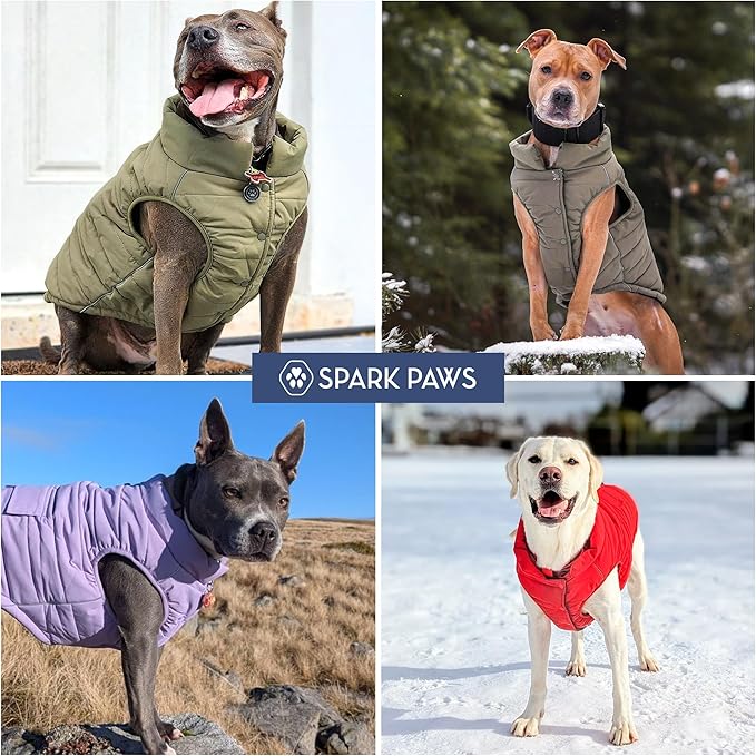 Spark Paws Dog Winter Jacket, Water-Resistant Coat, Warm Reflective Windproof Fleece-Interior, for Medium and Large Dogs - Red - 2XL