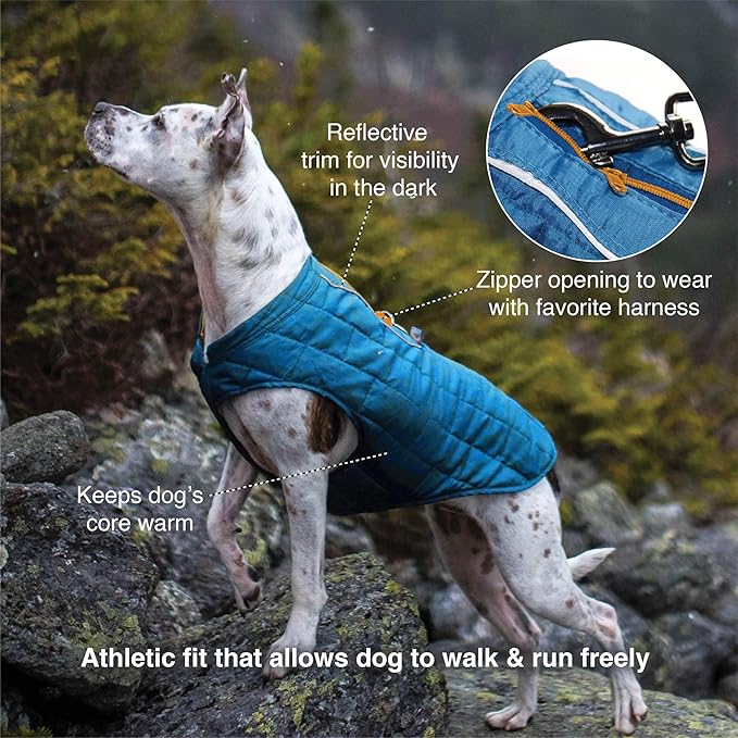 Kurgo Loft Dog Jacket - Reversible Cozy Coat for Outdoor Adventures - Water Resistant - Athletic Fit - Machine Washable Fabric - Reflective Dog Gear - Large - Coastal Blue