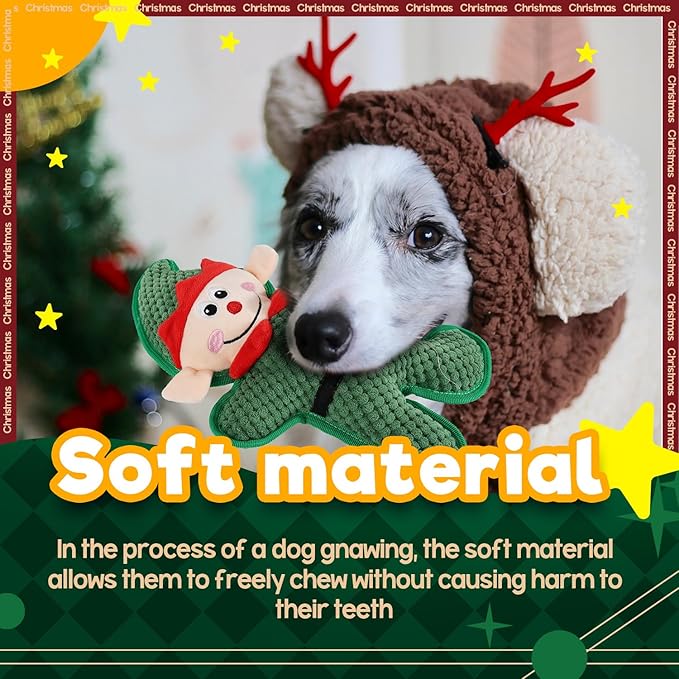 ALL FOR PAWS Christmas Dog Squeaky Toy Gift, Puppy Fecth Toy with Squeaker, Enrichment Dog Plush Toys