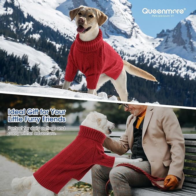 Queenmore XL Dog Sweater,Christmas Dog Sweaters for Extra Large Dogs Girl Boy,Warm Soft Fall Doggy Pullover Clothes,Turtleneck Knitted Pet Winter Apparel for Golden Retriever,Labrador(Red,XL)