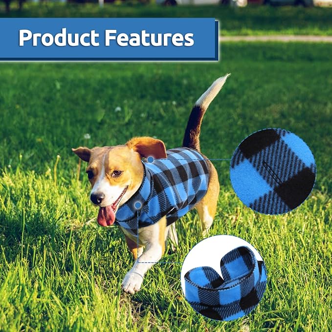 ASENKU Dog Plaid Shirt, Dog Sweater Plaid Reversible Doggie Vest Pets Clothes Pet Apparel for Small Medium Large Dogs, Blue, XXS